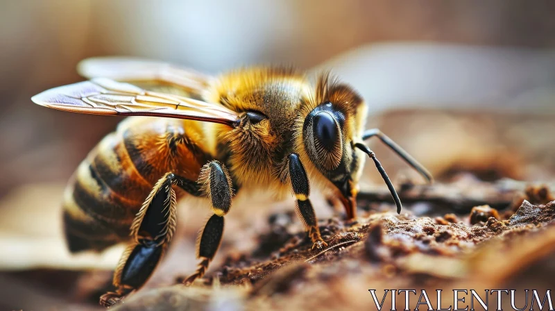 Detailed Honey Bee Close-Up on Brown Surface AI Image