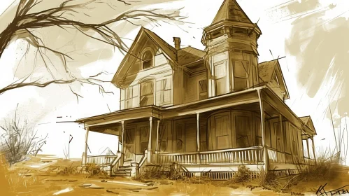 Digital Painting of an Old Victorian House - Realistic Style