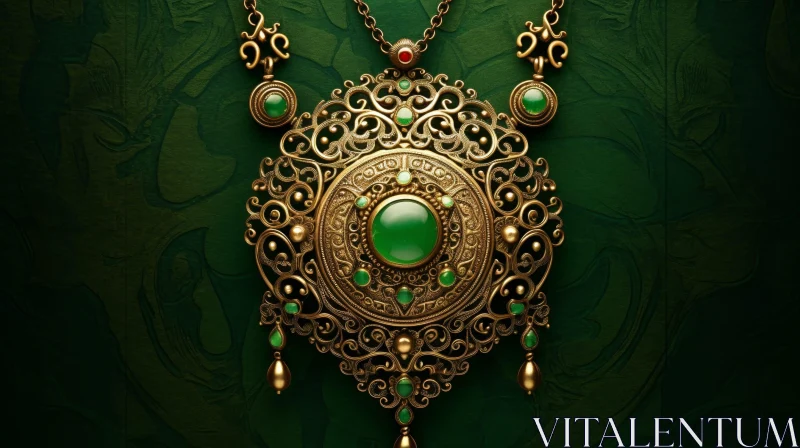 Exquisite Gold Necklace with Filigree Pendant AI Image