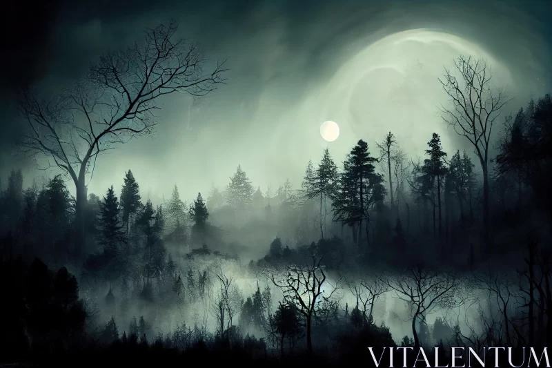 Haunting Forest Scene: Detailed and Mysterious | Moonlit Seascapes AI Image