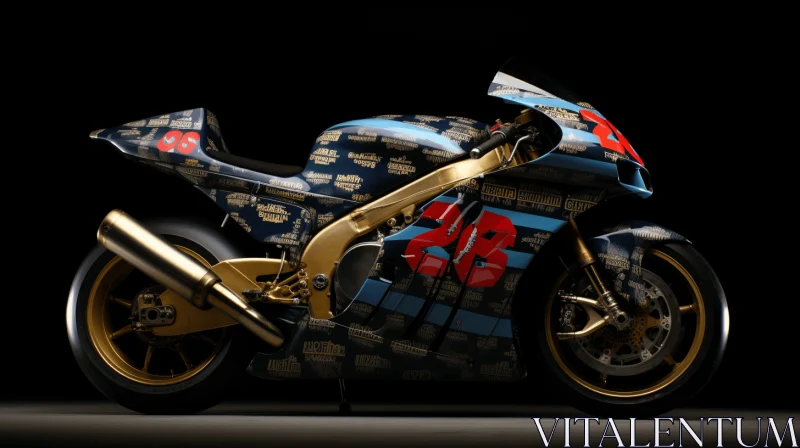 Intricate Blue and Gold Painted Motorcycle - Exquisite Craftsmanship AI Image