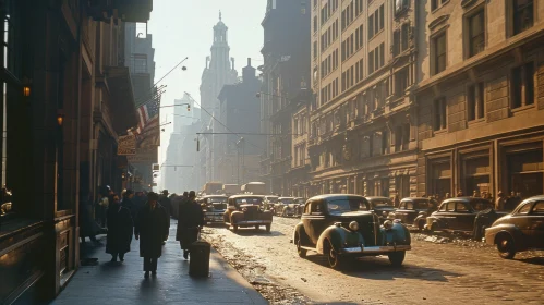 Vintage New York City Street Scene from the 1940s