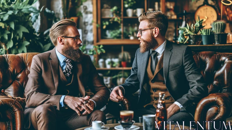 Captivating Conversation Between Two Men in Vintage-style Room AI Image