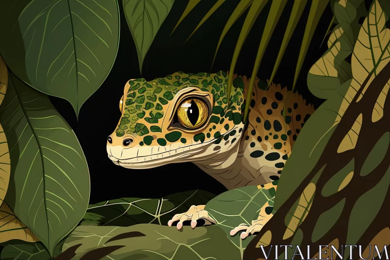 Cartoon Gecko Illustration in Mysterious Jungle Style AI Image