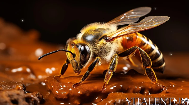 AI ART Detailed Honey Bee Close-Up on Brown Surface