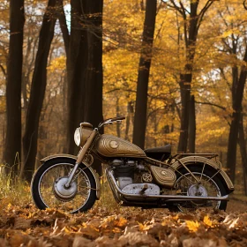 Gleaming Gold Motorcycle in Enchanting Woodland