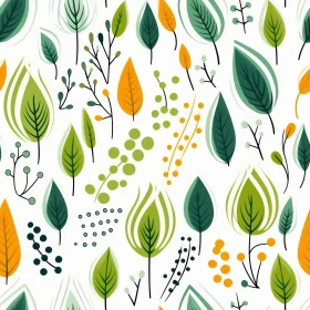 Green and Purple Leaves and Berries Seamless Pattern