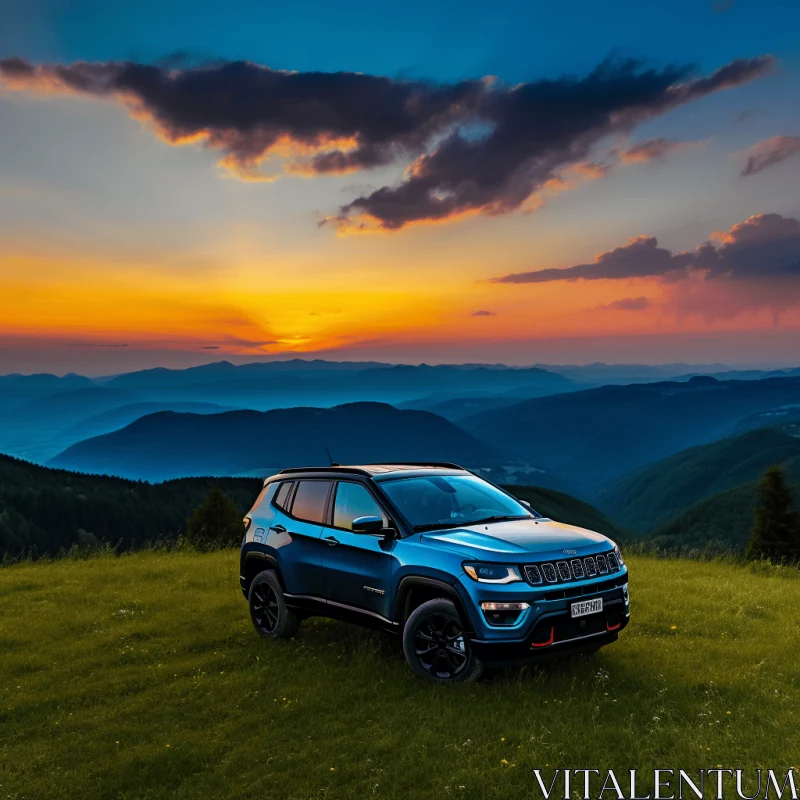 Luxurious Jeep Compass Parked on Mountains during Sunset | Breathtaking Nature AI Image