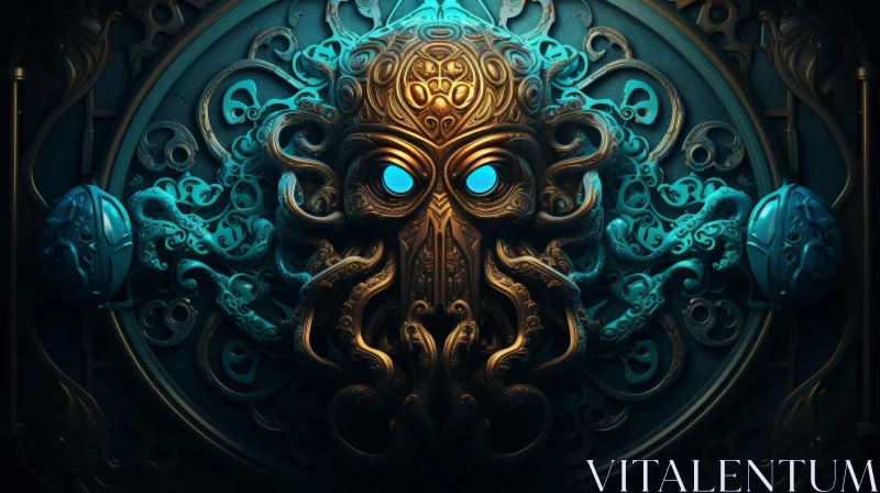 AI ART Majestic Octopus in Golden Crown on Dark Blue Background