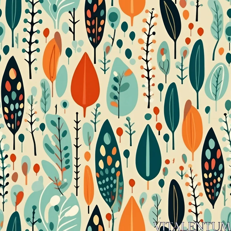 Mid-Century Modern Floral Vector Pattern AI Image