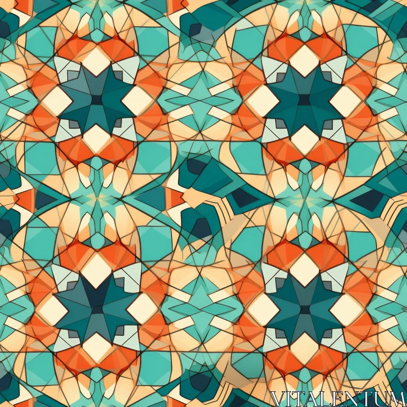 Moroccan Geometric Kaleidoscope Pattern in Blue and Green AI Image