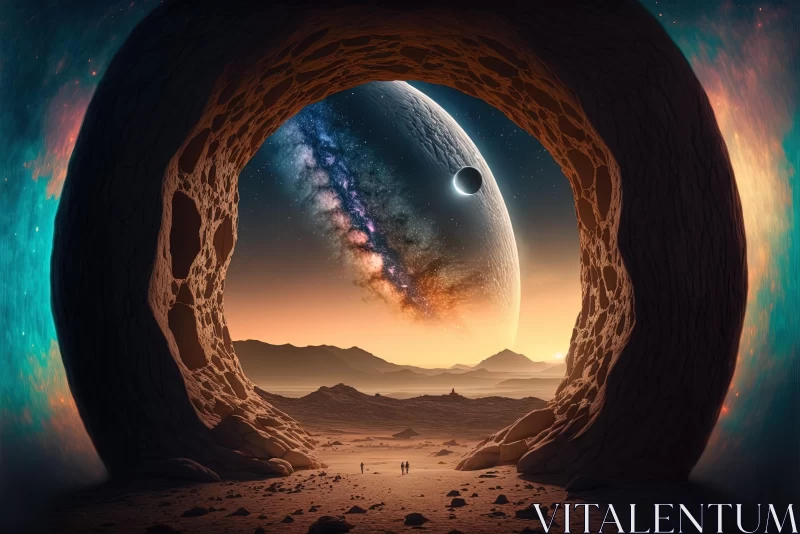 Otherworldly Archway: A Surrealist Journey to Alien Planets and Stars AI Image