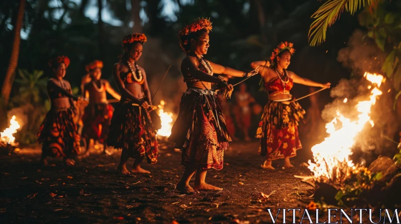 Traditional Tahitian Dance by Five Women | Circle Dance with Fire Sticks AI Image