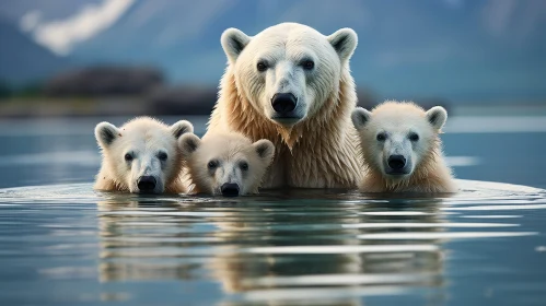 Arctic Wildlife: Stunning Polar Bear Family Swimming Scene