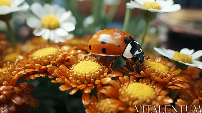 Detailed Ladybug on Yellow Flower AI Image