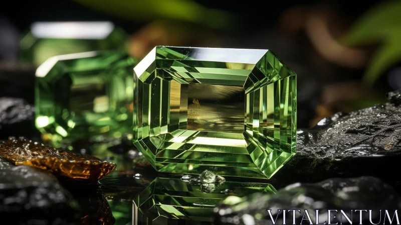 Exquisite Green Emerald Gemstone in Black Setting AI Image