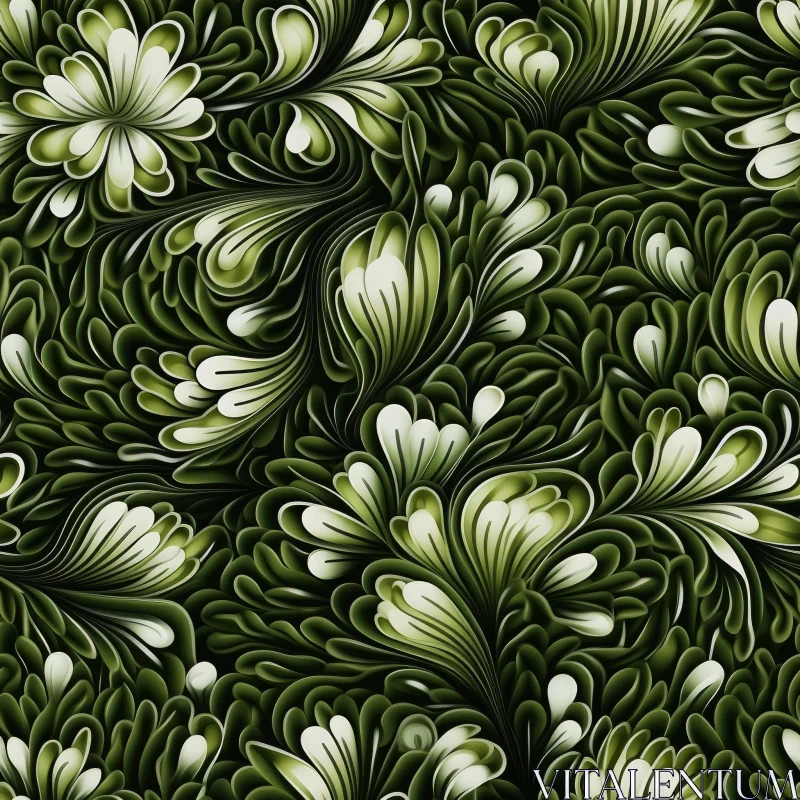 AI ART Green and White Floral Pattern