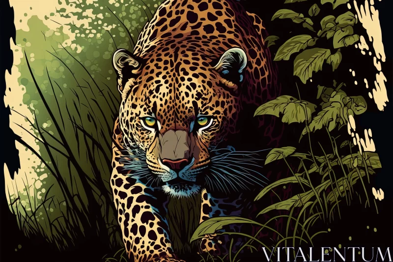 Leopard in the Jungle: Chiaroscuro Illustration AI Image