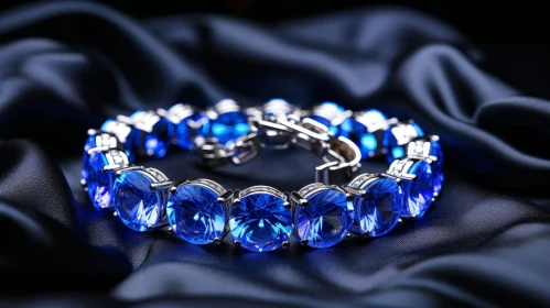 Luxury Blue Gemstone Bracelet on Dark Blue Silk Background