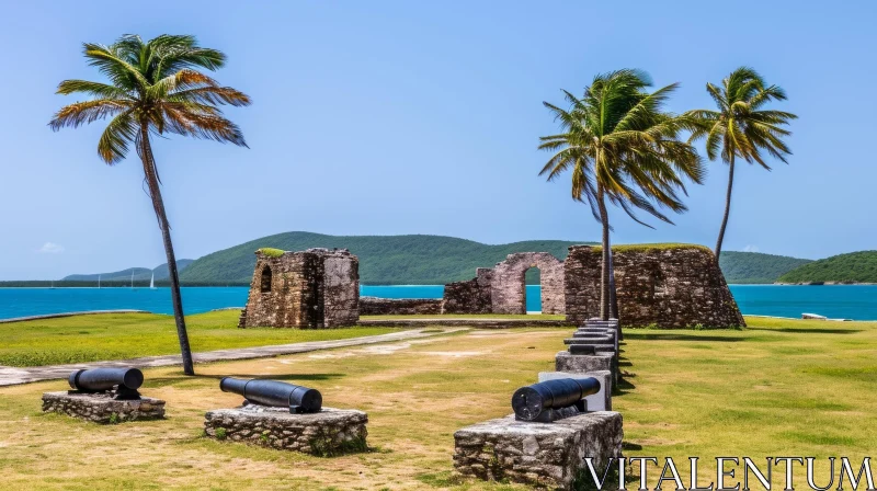 Majestic Ruins: Exploring a Historical Fort on a Tropical Island AI Image