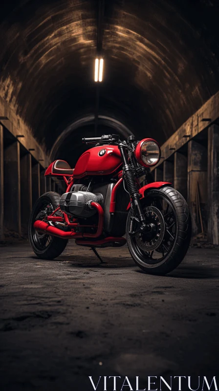 Red Motorcycle in Industrial Tunnel | Artistic Photography AI Image