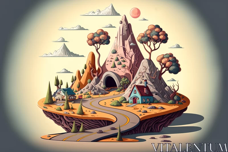 Whimsical Cartoon Fantasy Land with Textured Impasto Landscapes AI Image