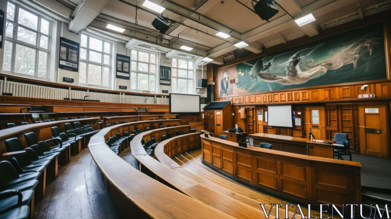Architectural Beauty: A Captivating Lecture Hall with a Whale Painting AI Image