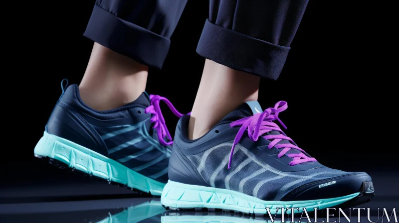 Blue and Gray Geometric Pattern Running Shoes | Fashion Woman AI Image