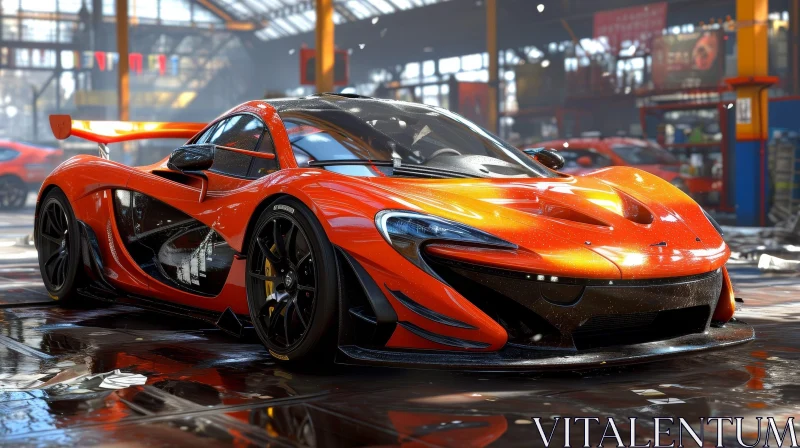 British Hybrid Sports Car McLaren P1 in Orange and Black AI Image