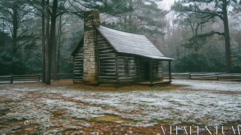 Captivating Cabin in the Woods: A Serene Snowy Wonderland AI Image