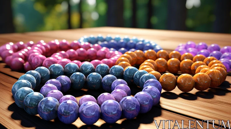 Colorful Beads on Wooden Table - Abstract Art AI Image