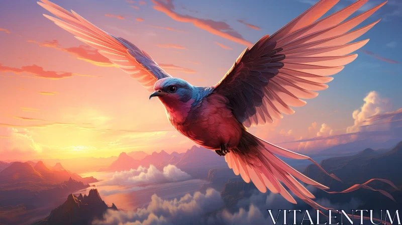 Ethereal Bird Painting in Flight AI Image