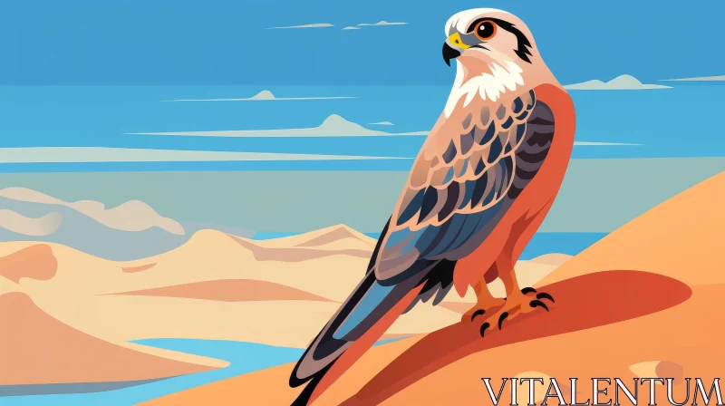 Falcon Illustration in Desert | Nature Artwork AI Image