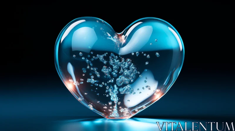 AI ART Glass Heart 3D Rendering with Sparkles and Light Blue Hue