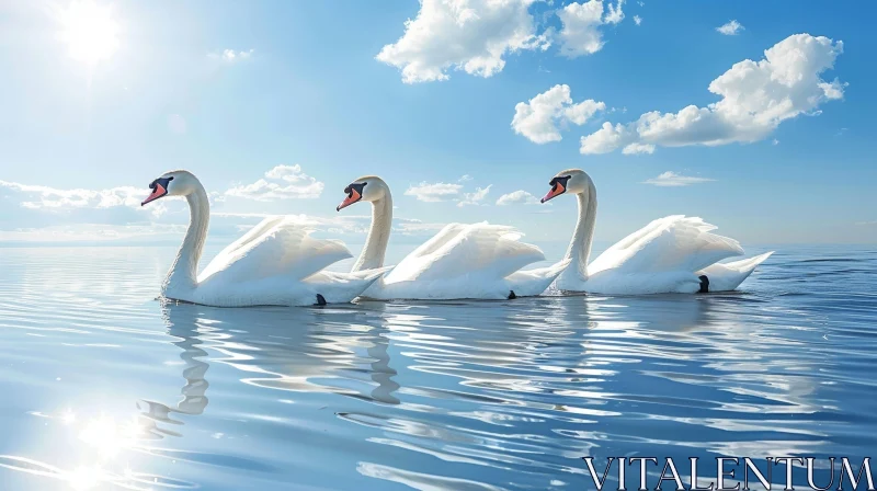 Graceful Swans Swimming on Calm Lake AI Image