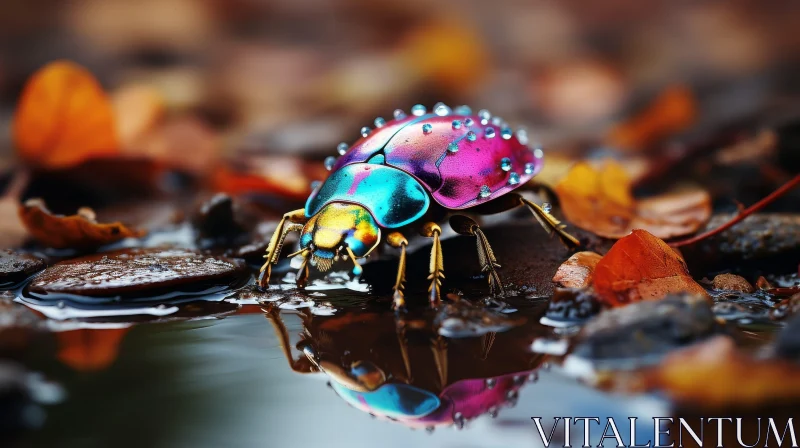 AI ART Iridescent Beetle Close-Up in Nature