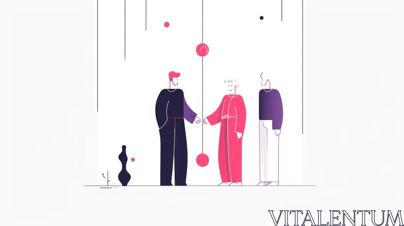 Minimalist Vector Illustration of Three People in a Handshake AI Image