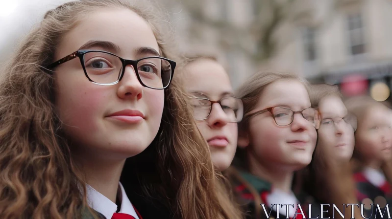 Stunning Portrait of Four Teenage Girls in School Uniforms AI Image
