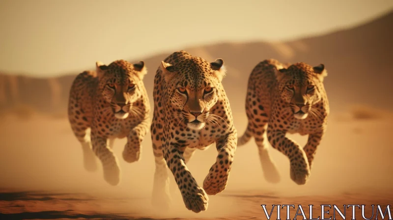 AI ART Three Cheetahs Running in Desert