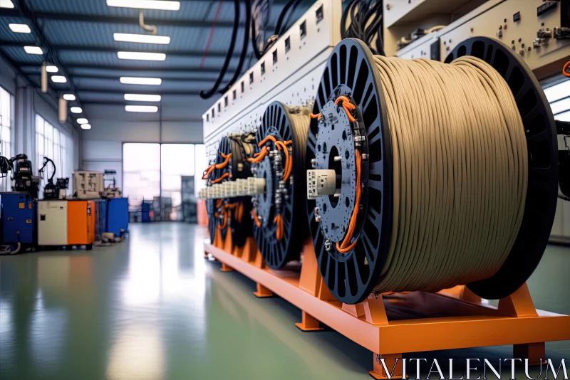 Wire Rope Spools in a Factory: A Captivating Display of Precision and Energy AI Image