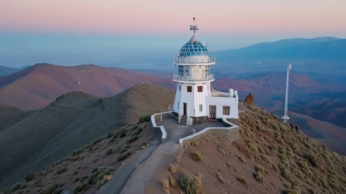 Aerial View of Majestic Lighthouse on Mountain Peak