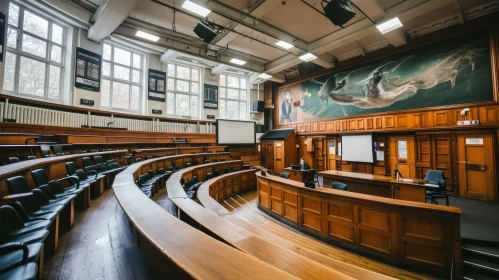 Architectural Beauty: A Captivating Lecture Hall with a Whale Painting
