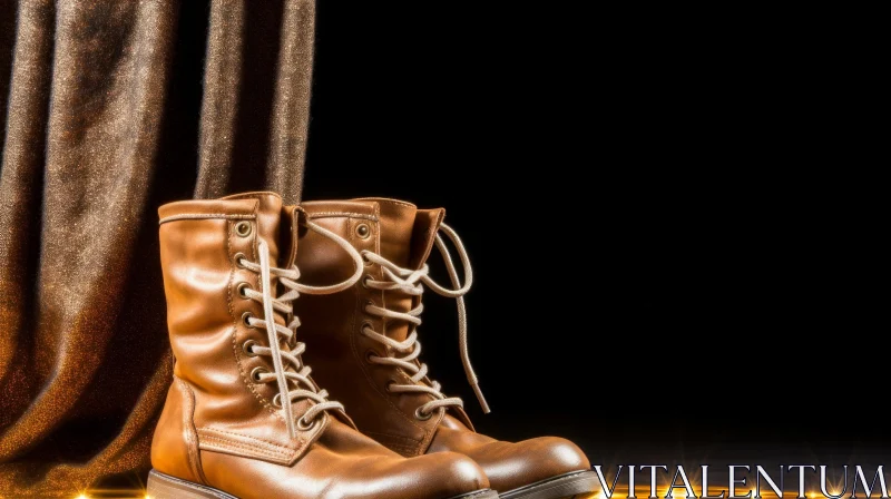 Brown Leather Boots on Dark Wooden Surface AI Image