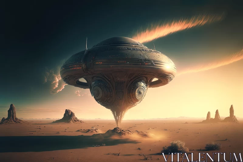 Captivating Alien Spaceship in Desert - Digital Art Composition AI Image
