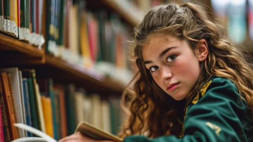 Captivating Teenage Girl in Green Jacket | Library Photo