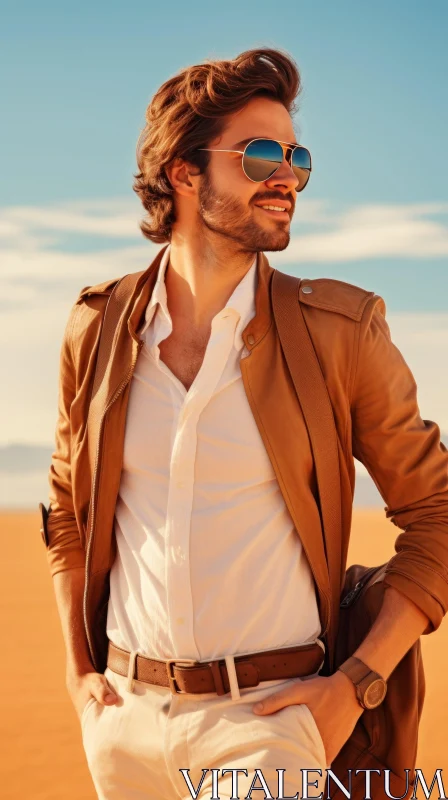 Confident Man in Desert Landscape AI Image