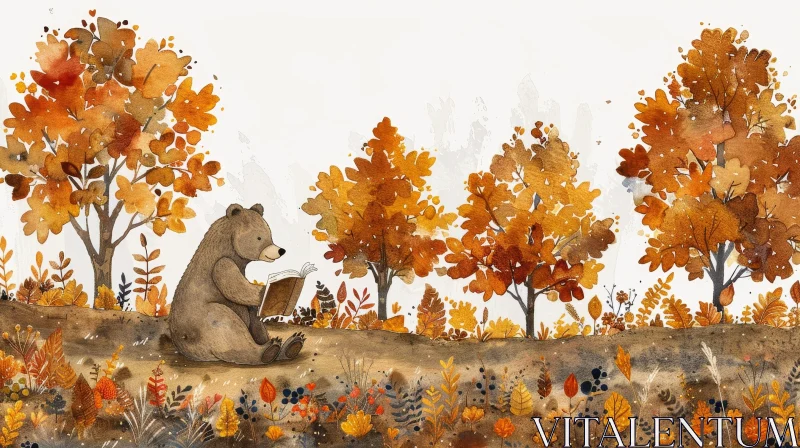 AI ART Cozy Autumn Forest Bear Illustration