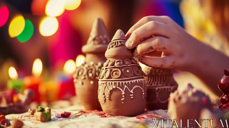 Delicate Clay Pot Creation by a Child's Hand AI Image