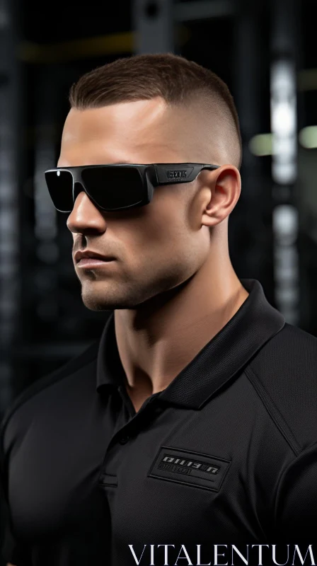 Determined Young Man in Black Sunglasses and T-Shirt AI Image
