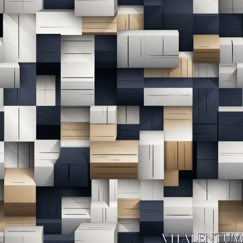 Modern Wooden Blocks 3D Pattern AI Image
